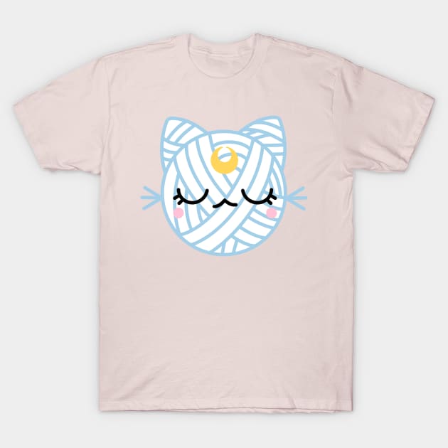 White Moon Cat Yarn Ball T-Shirt by HELLOhappy